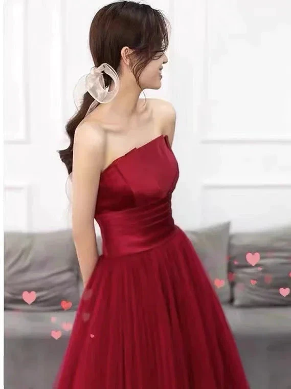 Strapless prom dress,red party dress,charming wedding dress (ZD13604)