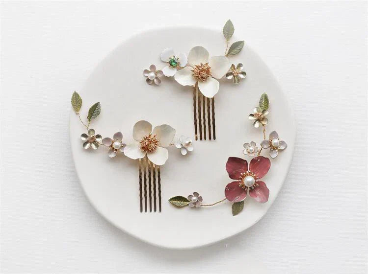 Flower Hairpins Pearls Hair Combs Pins Clips Headpieces For Bride Women Bridesmaids Headbands Bridal Jewelry Wedding Accessories