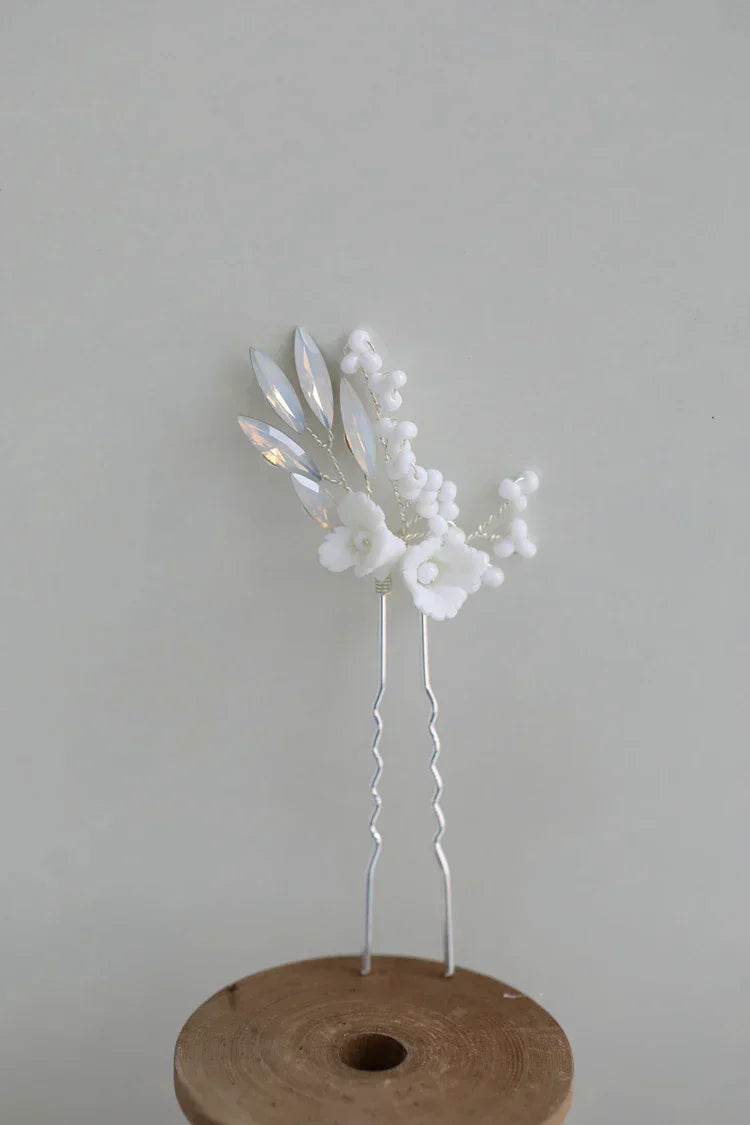 Porcelain Flower Hair Pins Clips Opal Head Pieces Gold Silver Color Hairpins For Brides Women Bridal Jewelry Wedding Accessories silver color