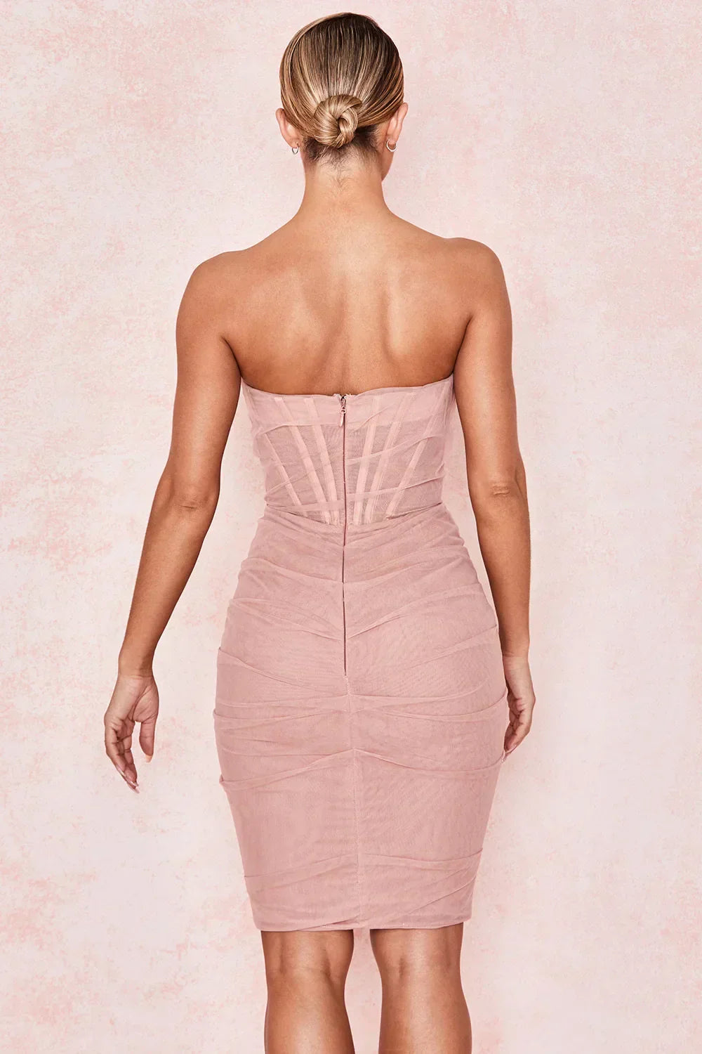 Irene Elevated Figure Hugging Evening Dress with Corset Detail and Strapless Design Wear Edit