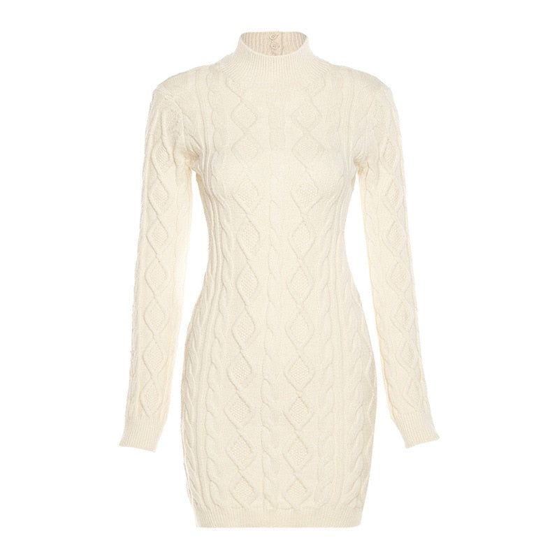 One Step Knitted Long Sleeve Backless Mini Dress