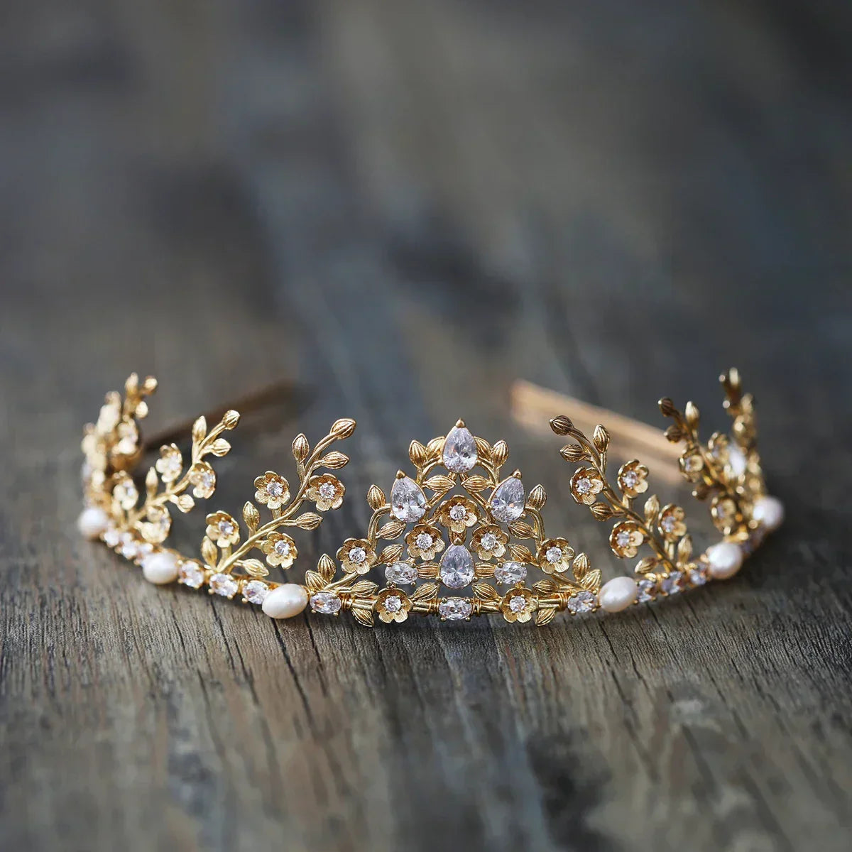 Bridal Hair Jewelry Vintage Tiara Crown Zircon Pearl Headband Headpiece For Brides Princess Queen Hairband Wedding Accessories Default Title