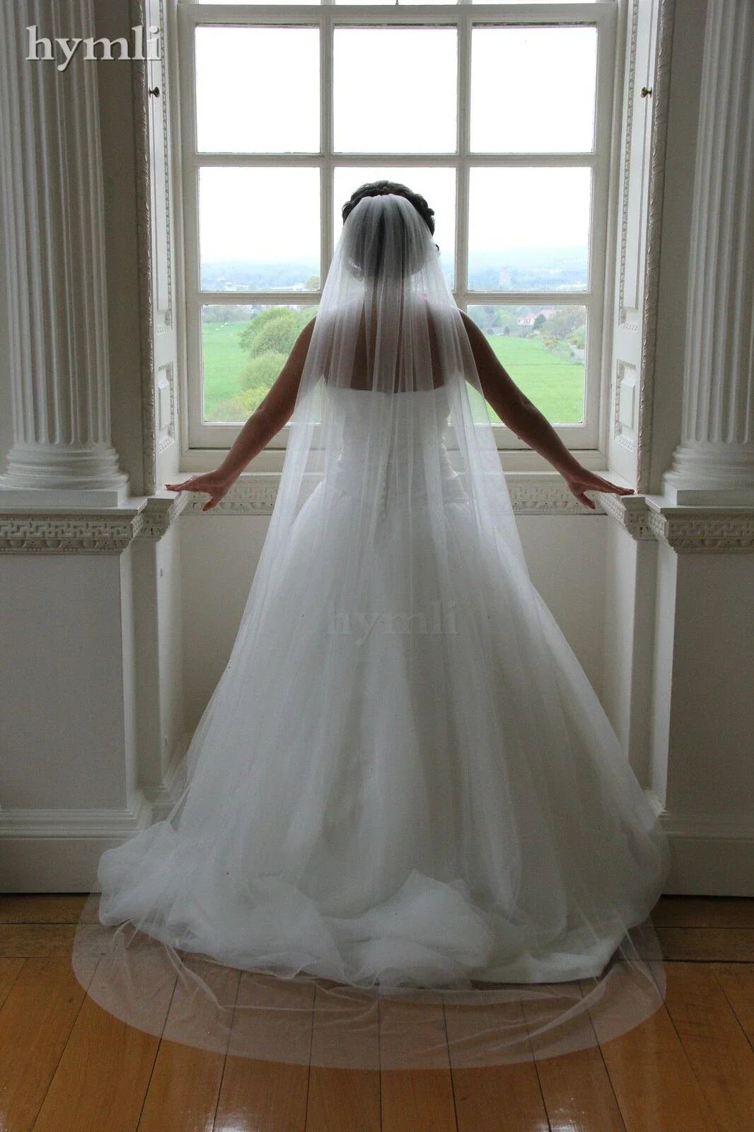 Chapel Length 90" Scatter Crystal Wedding Veil Cut Edge Metal Comb