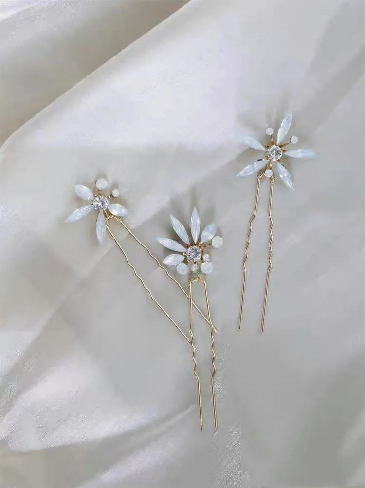 Opal Crystal Rhinestones Hair Pins Clips Flower Headpieces Women Girl Hairpin For Bride Party Bridal Jewelry Wedding Accessories