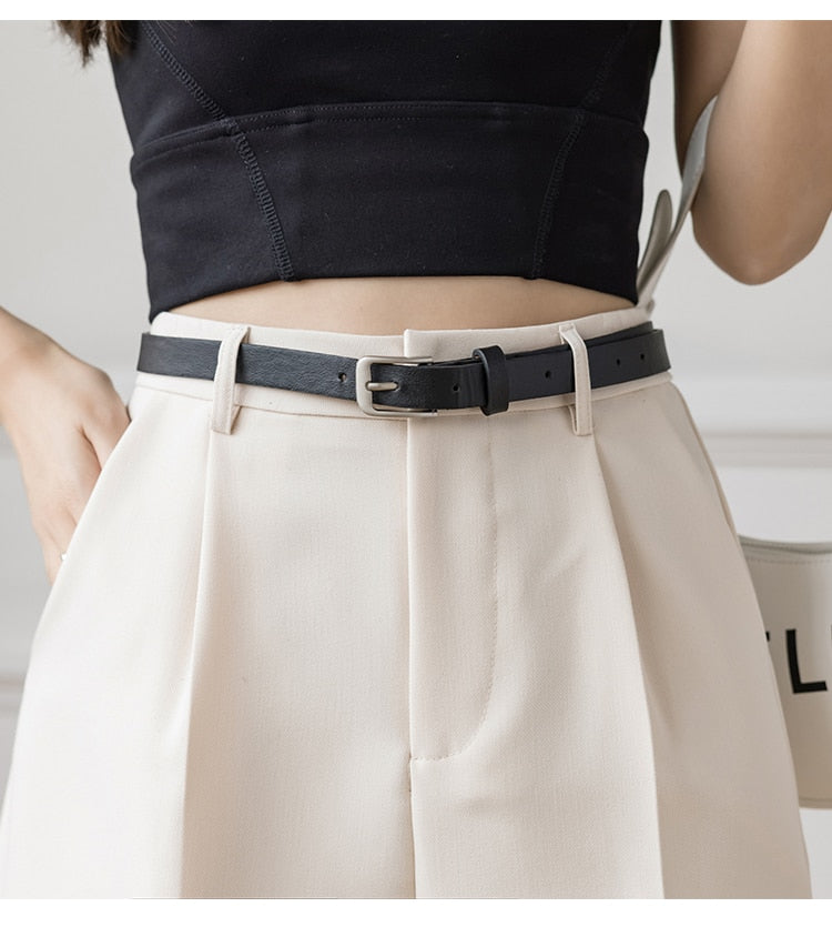 Women Casual Solid Color High Waist Zipper Shorts