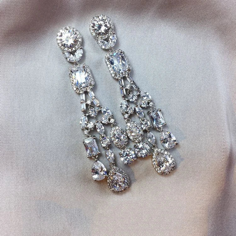 Luxury AAA Zircon Bridal Earrings Cubic Zirconia Wedding Drop Earring For Brides Accessories Women Party Evening Dress Jewelry