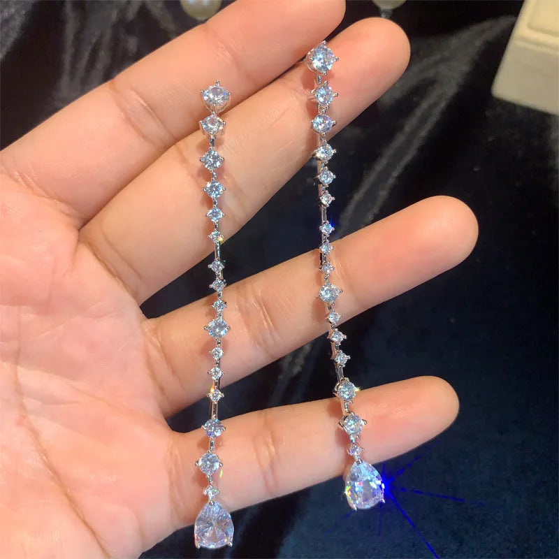 Long Pearl AAA Zircon Bridal Earrings CZ Zirconia Wedding Drop Earring For Brides Accessories Women Party Evening Dress Jewelry zircon