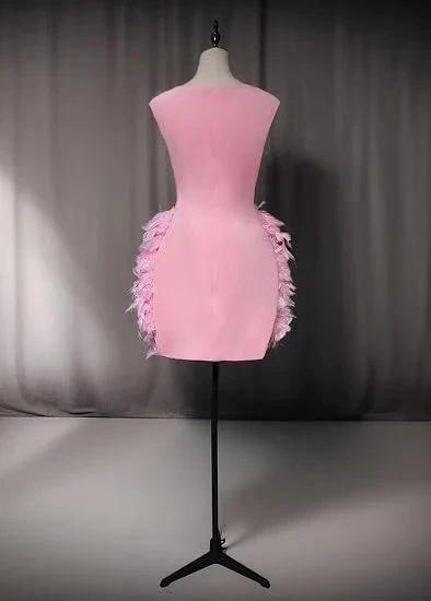 Luxury Pink Feather Homecoming Dress Birthday Dress Wedding Party Dress (ZD12141)