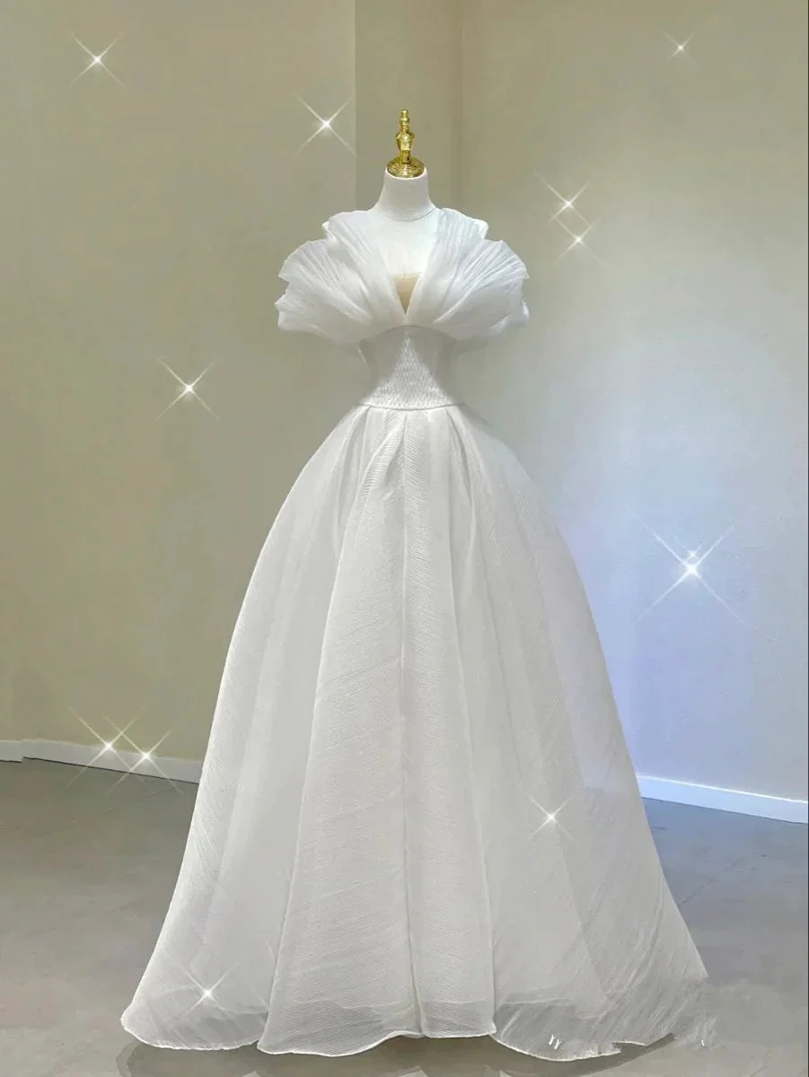 Chic White A-line Wedding Dress,White Bridal Dress Y2387 by simplepromdress