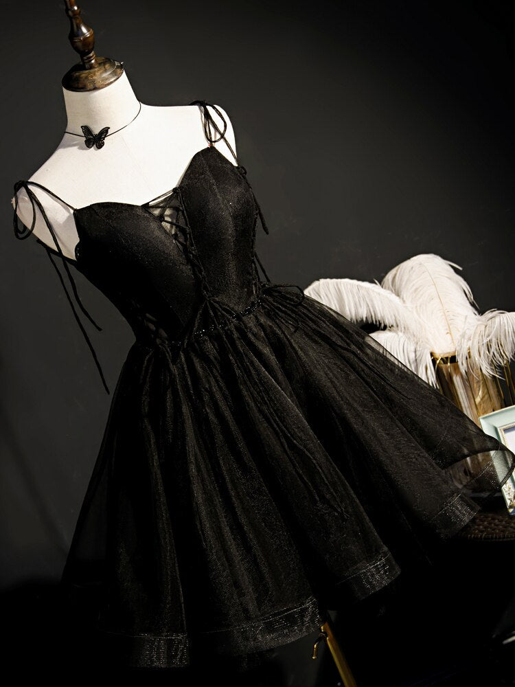 Charming Balck Short Spaghetti Straps Homecoming Dresses Cute Dresses C1121