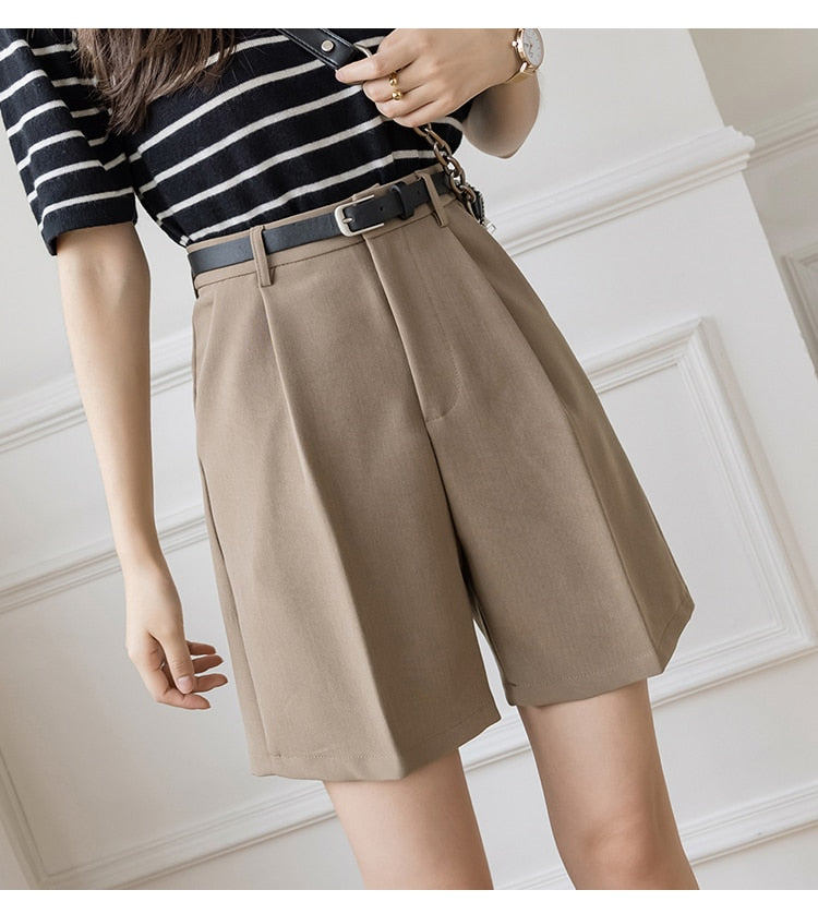 Women Casual Solid Color High Waist Zipper Shorts