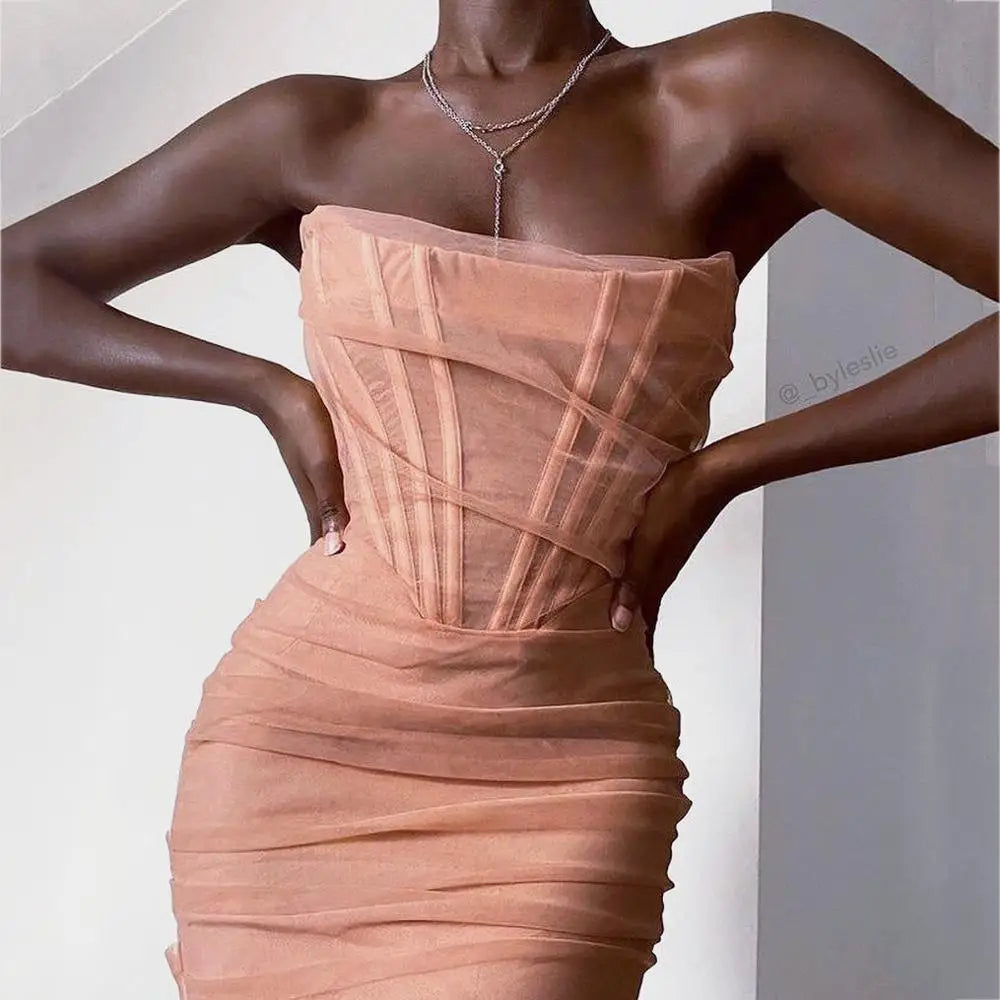 Tatiana Timeless Figure Hugging Evening Dress with Corset Detail and Strapless Design Elevated Occasion Wear