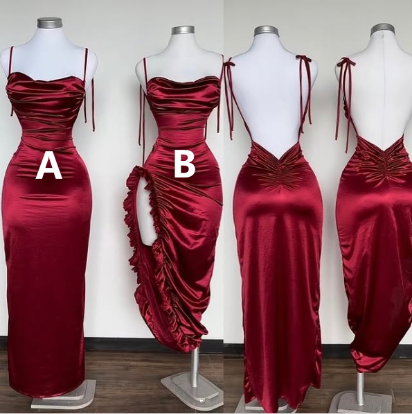 Pretty Burgundy Spaghetti Straps Sheath Prom Dress Evening Gown Y8272 - View 2 | VelvetHem