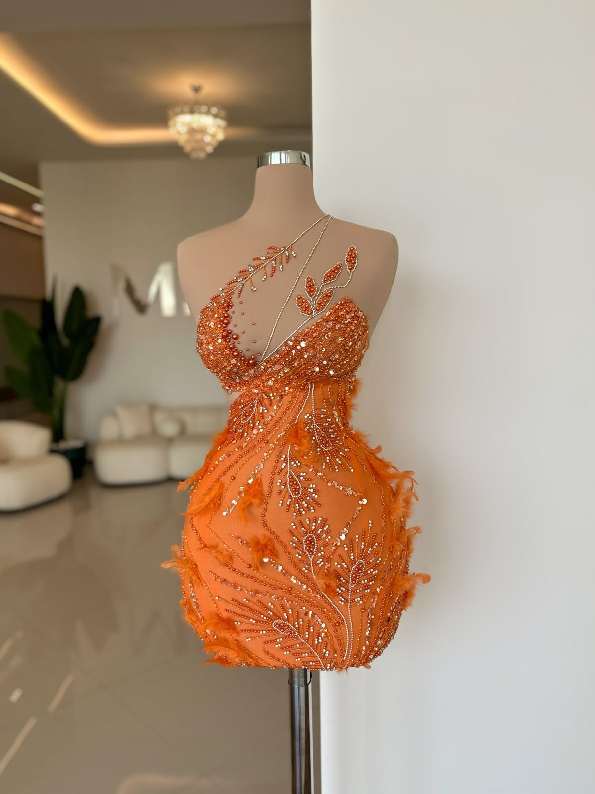 Gorgeous Orange Sequin Beaded Sheath Short Cocktail Dress Formal 6th Grade Homecoming Dress - FashionDia