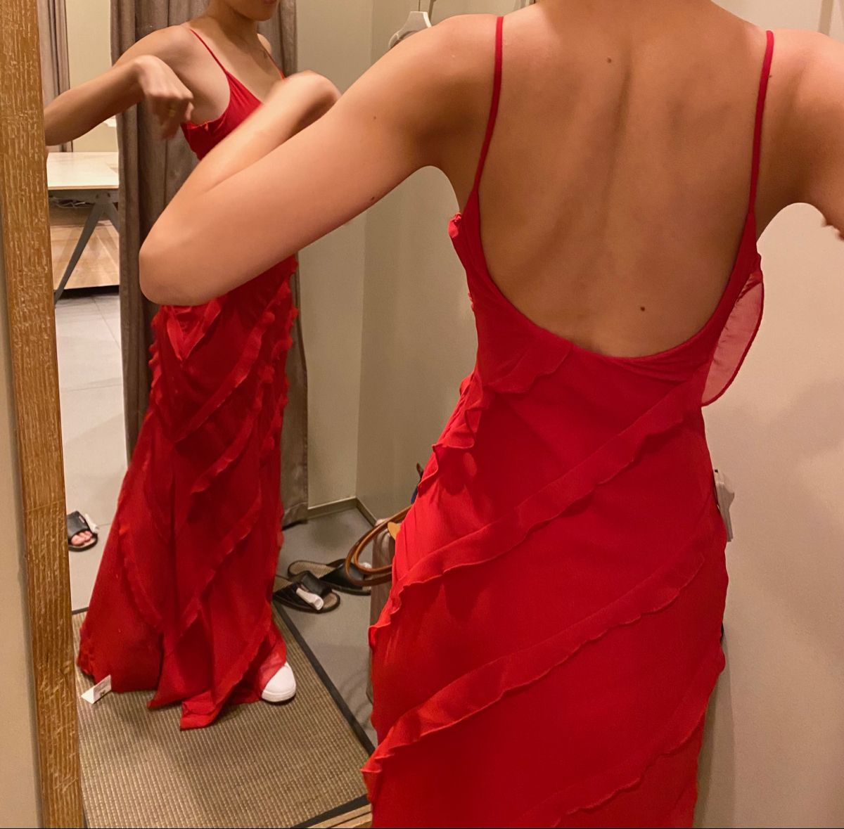Sexy Red Flounce V Neck Prom Dress,Red Formal Gown