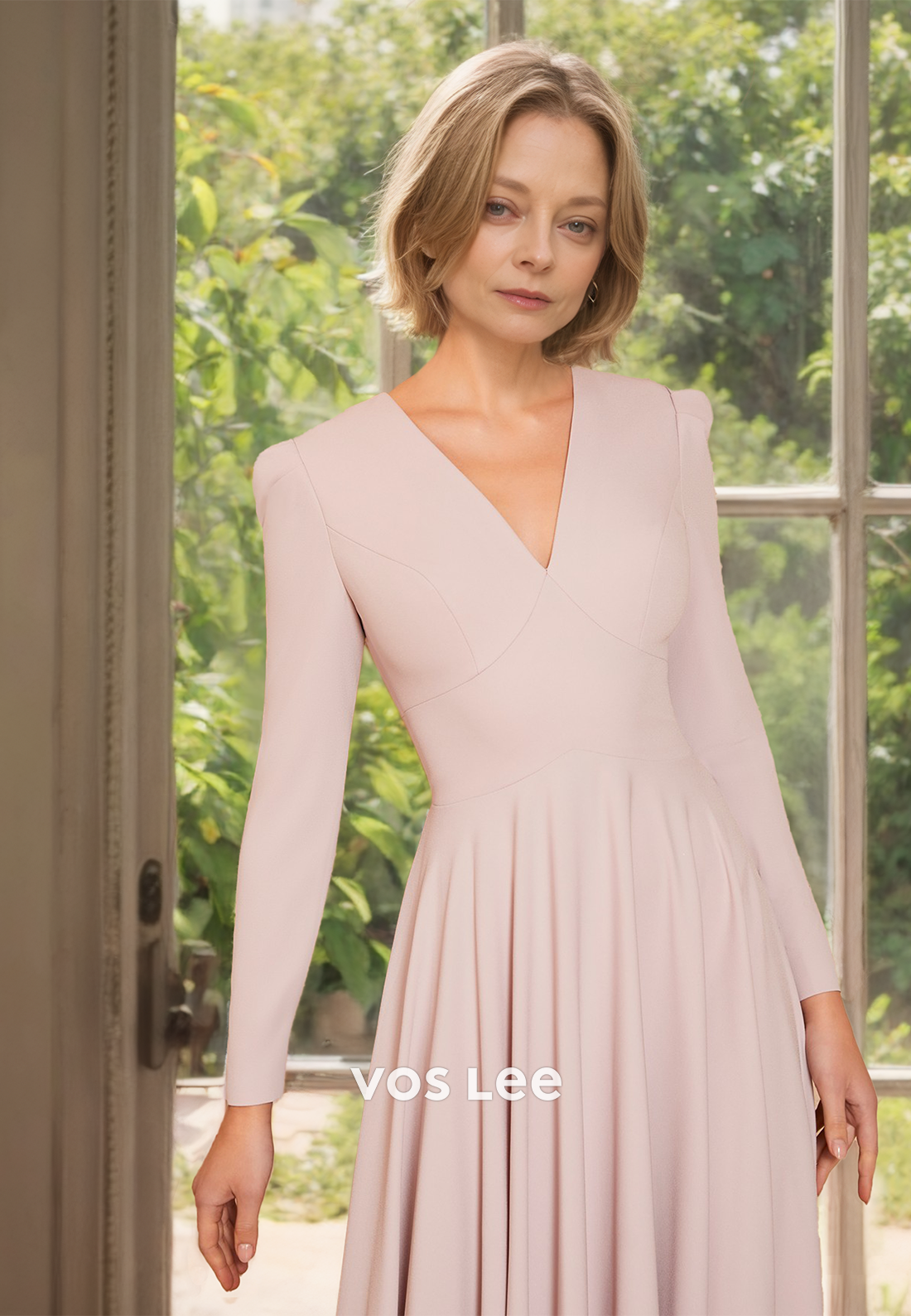 Vintage A-Line V Neck Pleated Tea Length Satin Mother of the Formal Dress