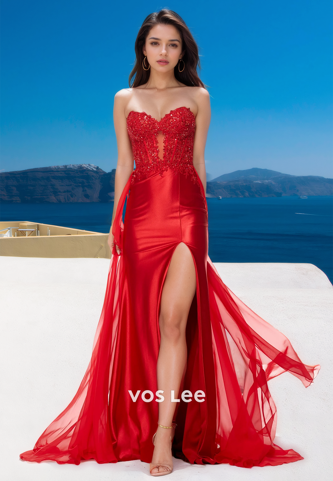Glamorous Sweetheart Sleeveless Appliques Sheath Long Prom Dress with Slit Party Gown