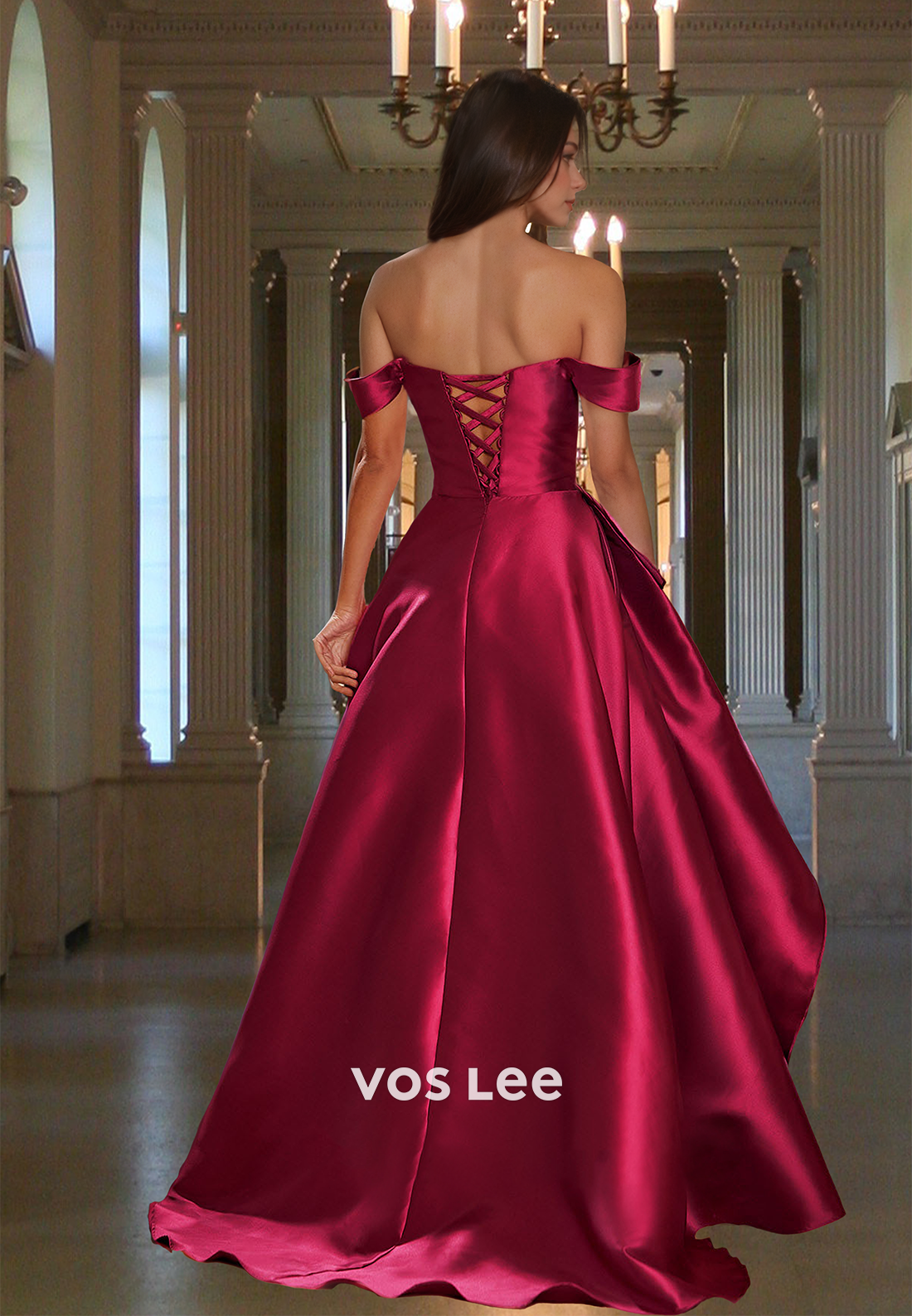 Sweetheart Sleeveless Satin A-Line Prom Dress Pleated Floor-Length Evening Gowns with High Slit