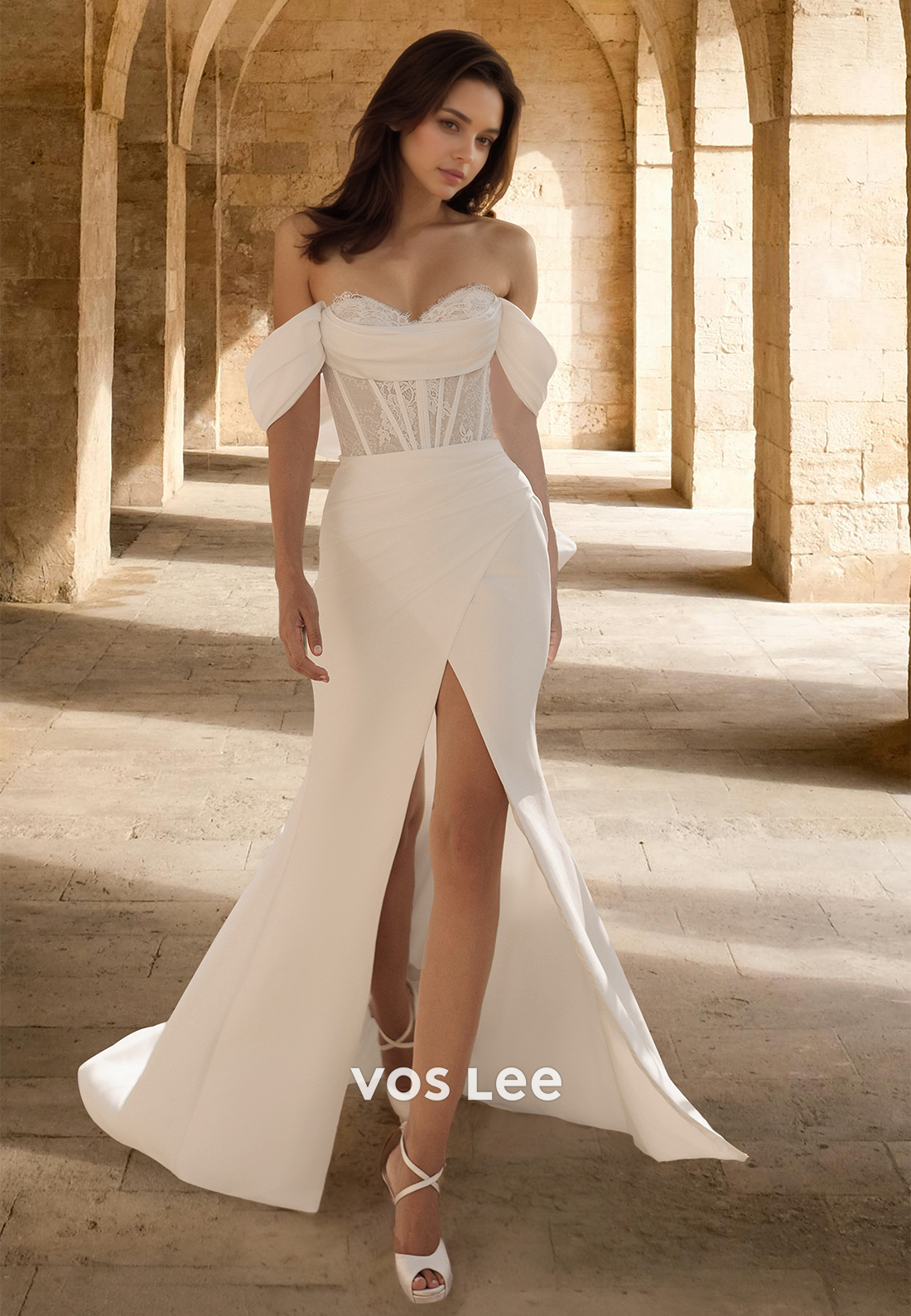 Sexy Sweetheart Sheath Wedding Dress Sleeveless Side Slit Bows Satin Bridal Gown with Appliques