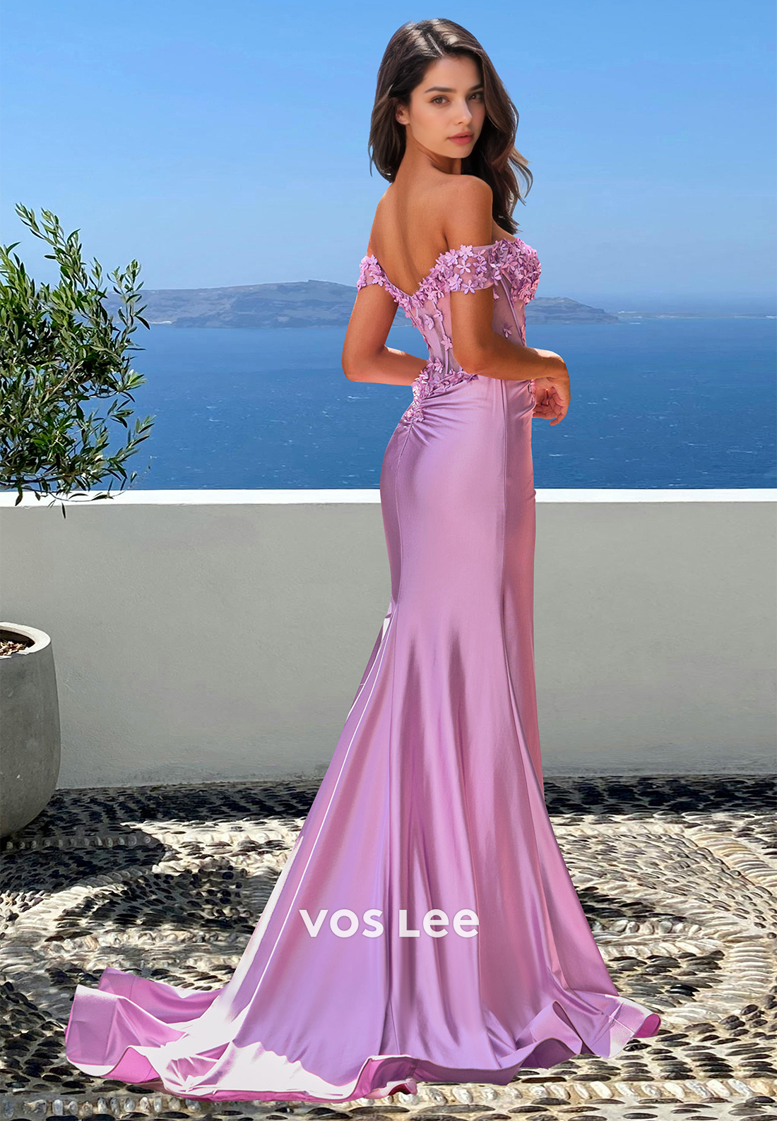 Elegant Empire Waist Sweetheart Side Slit Pleats Fitted Satin Formal Prom Dress with Floral