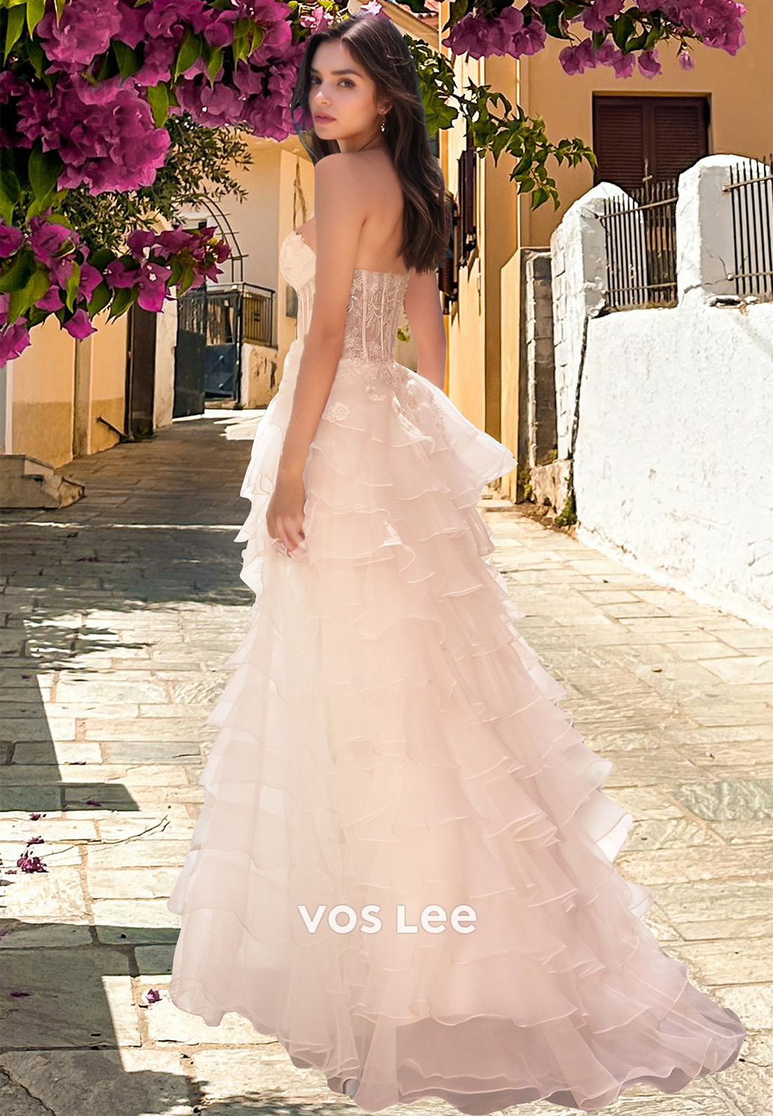 Ornate White Sweetheart Back Zipper Lace Appliques Tiered Tulle Prom Party Dress