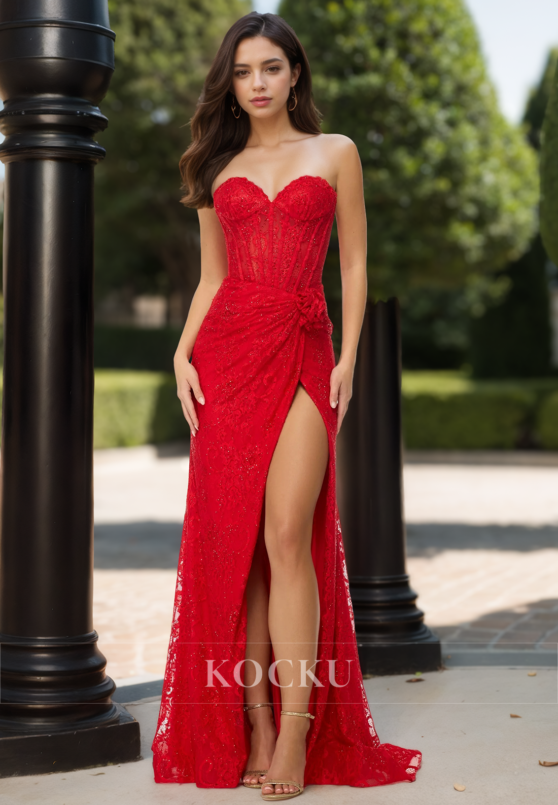 Gorgeous Empire Waist Sweetheart Floral Lace Appliques Evening Party Gowns with Beads