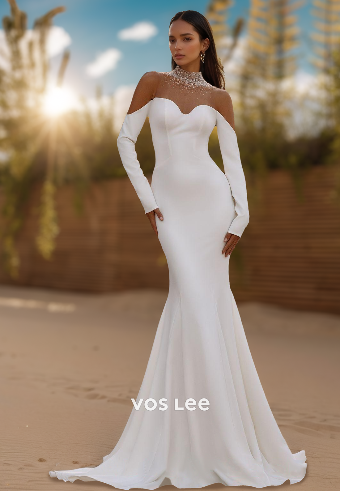 Long Sleeves Sweetheart Mermaid Wedding Dresses with Sweep Train
