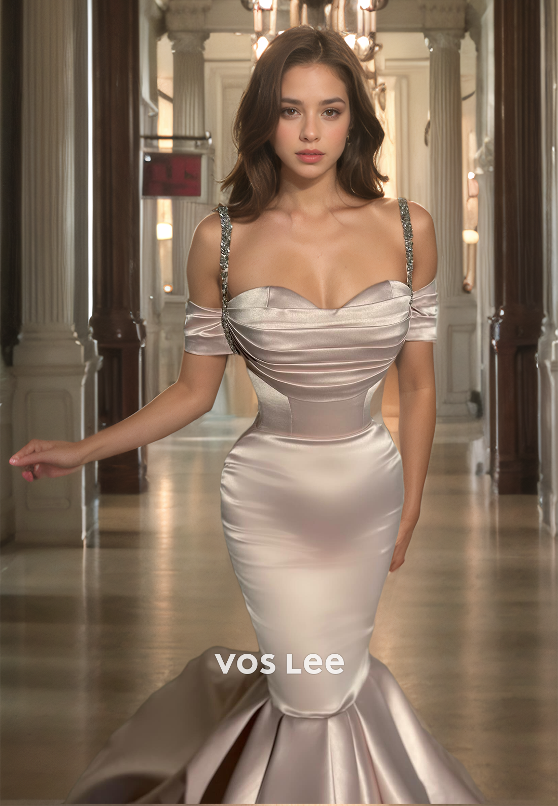 Graceful Satin Dusty Mauve Sweetheart Prom Dress Off-Shoulder Mermaid Party Dresses
