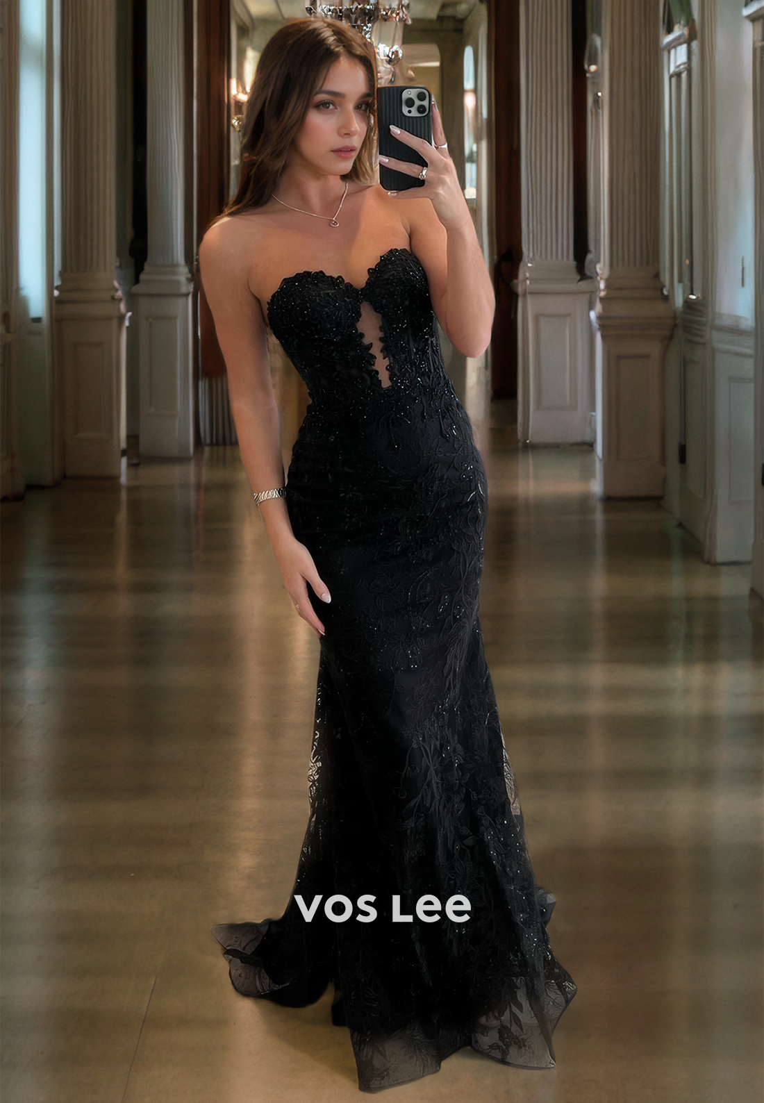 Sweetheart Mermaid Black Prom Dress Lace Elegant Party Dresses Floor Length