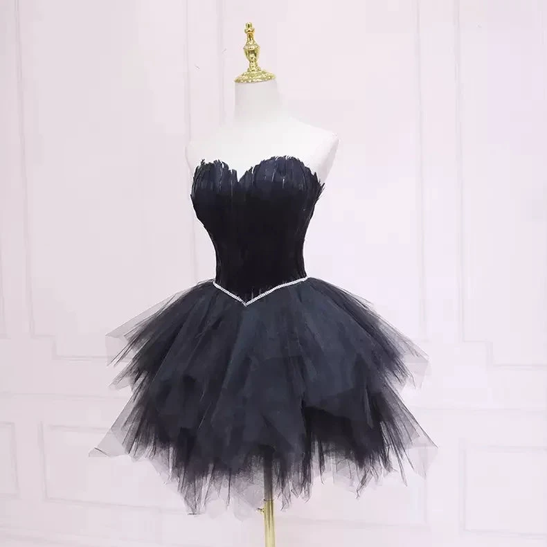 Black Tulle Short Homecoming Dress Strapless Homecoming Dress s38 by simplepromdress