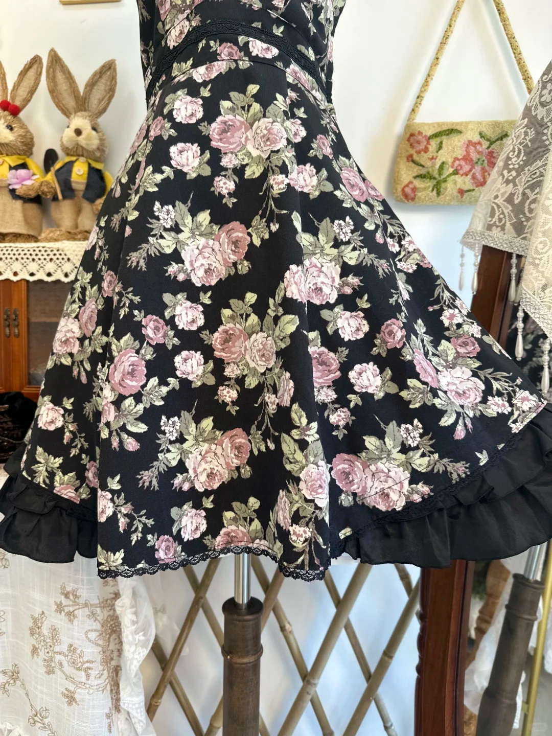 Pretty Black Chiffon Printed Floral Short Party Dress Formal Homecoming Dress Birthday Outfits