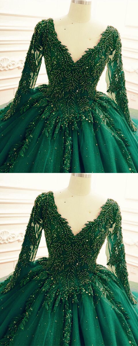 Green Wedding Dresses Ball Gown Long Sleeves