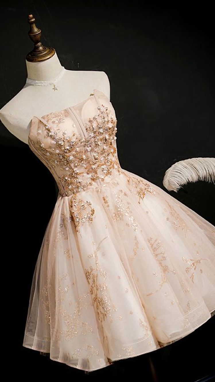 Chic Beautiful Champagne Cocktail Dresses A-line Homecoming Dress