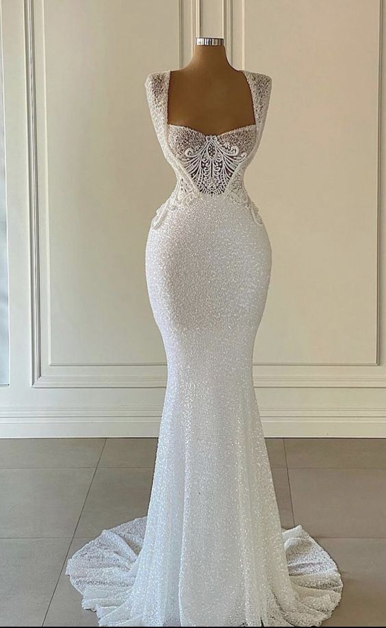 Luxury New Square Neck White Wedding Dress Women Mermaid Prom Dress Formal Gowns Bridal Gown