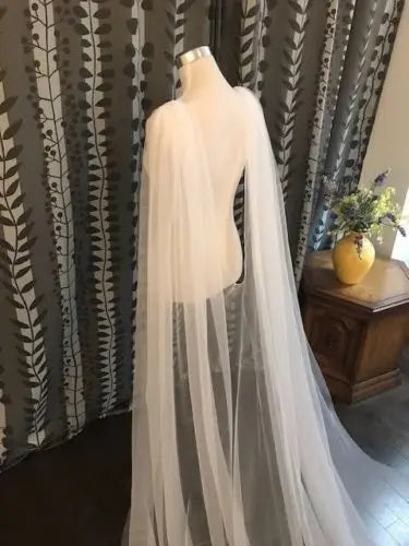 Plain Wedding Cape Veil Bridal Shoulder Veil White/Ivory Tulle Long Cape Cloak Shawl White/ Ivory