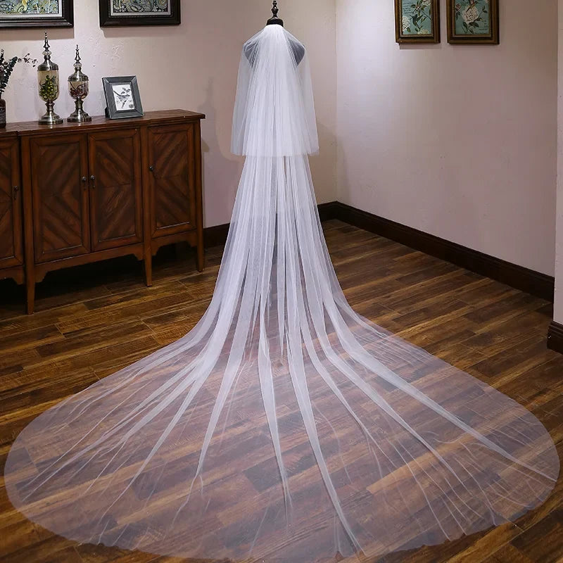 2 Layer Cut Edge Wedding Veil Cover Face Veil Bridal Accessories Blusher Veil In White ,Ivory White