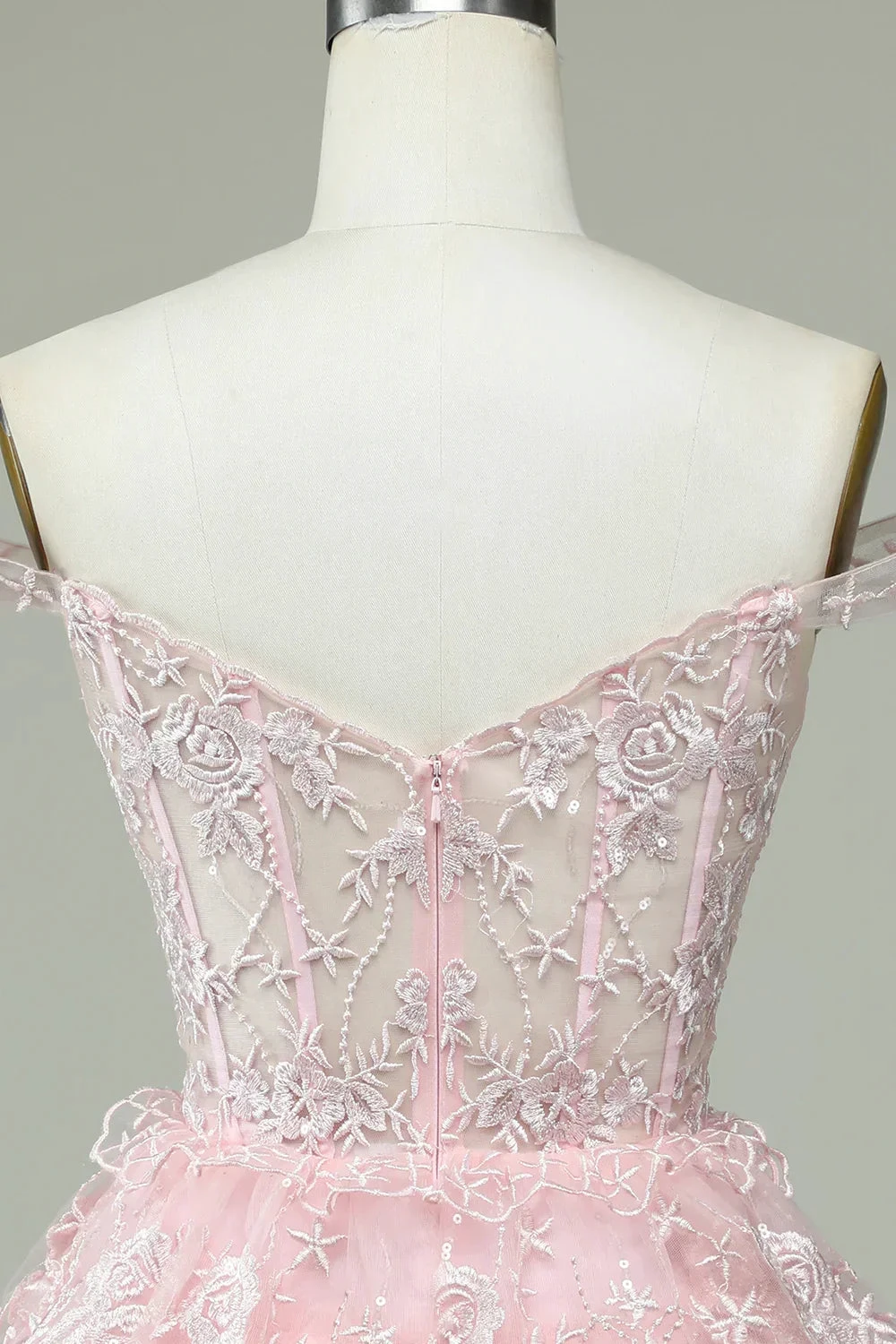 Pink Off The Shoulder Corset Homecoming Dress With Lace (ZD12062)