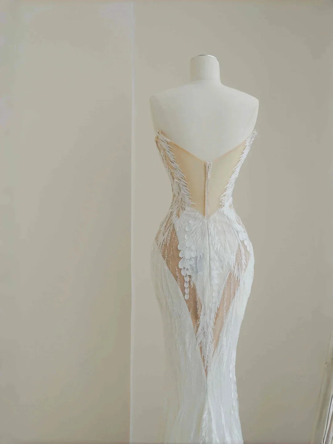 Charming Strapless White Tulle Lace Mermaid Wedding Dress,Long Prom Evening Dress (ZD13772)