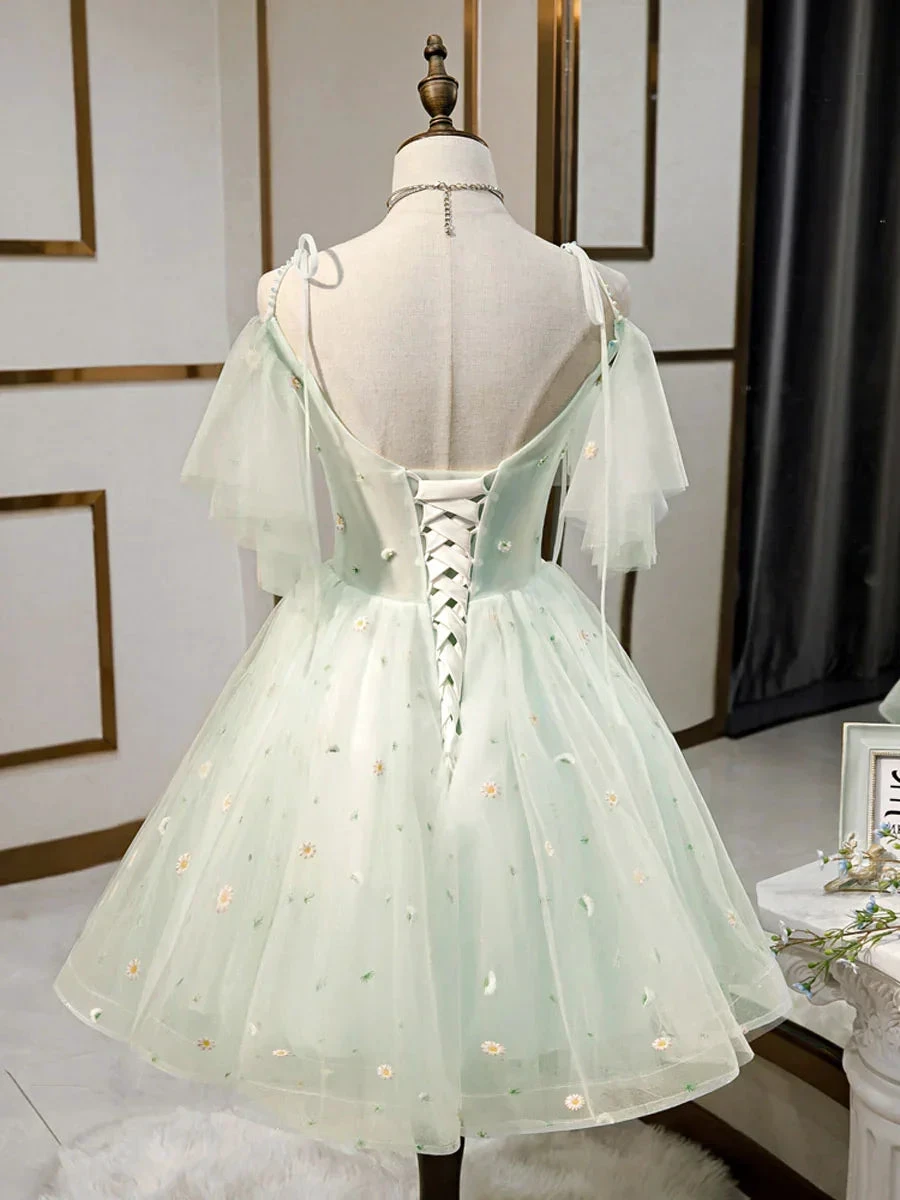 Simple Sweetheart Neck Tulle Short Dresses Puffy Green Homecoming Dresses (ZD12125)