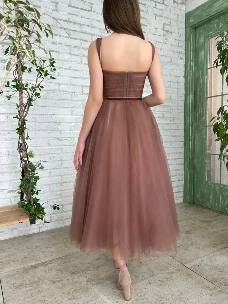 Brown Tea Length Prom Dresses Tea Length Brown Formal Homecoming Dresses (ZD12541)