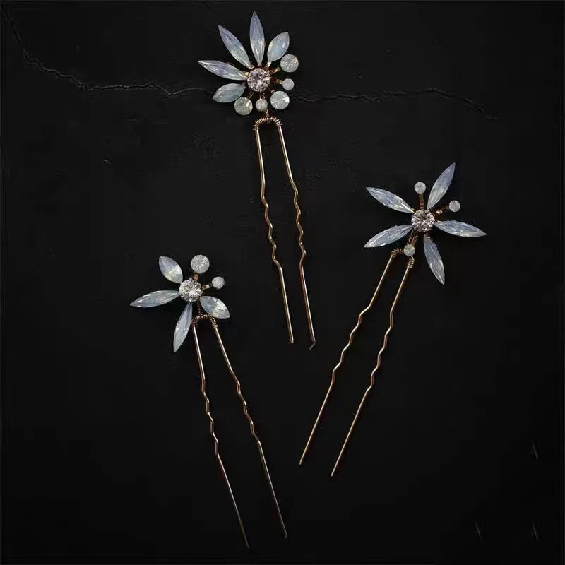 Opal Crystal Rhinestones Hair Pins Clips Flower Headpieces Women Girl Hairpin For Bride Party Bridal Jewelry Wedding Accessories a