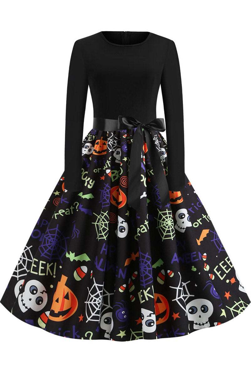Halloween Pumpkin Print Retro Dress - Fashionpara