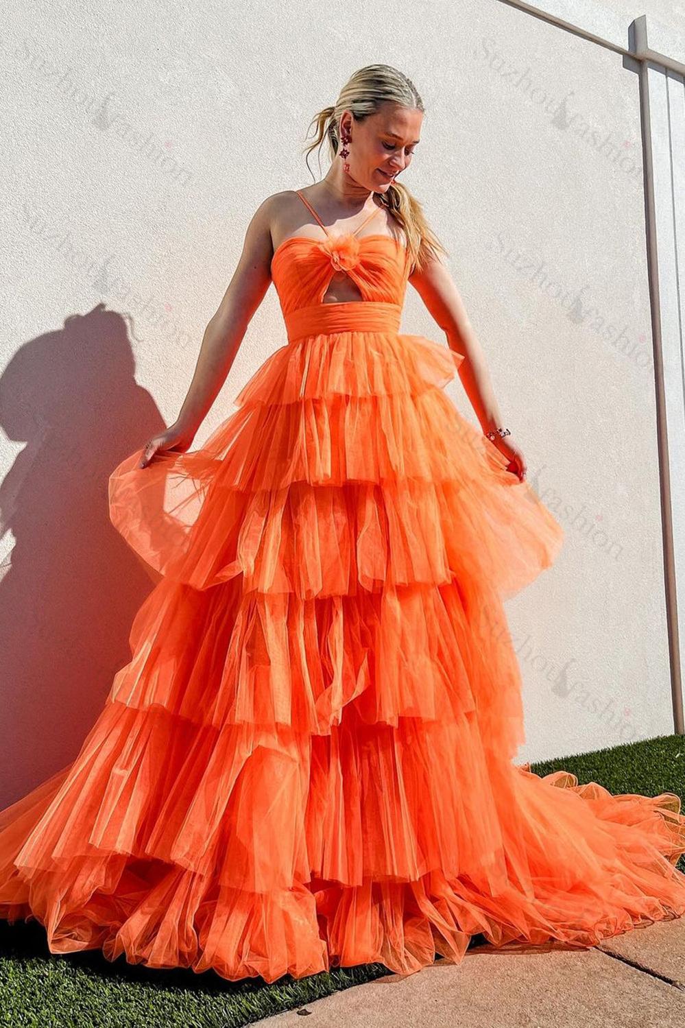 Halter A Line Yellow Prom Dress Ruffled Tulle Long Formal Dress With Keyhole