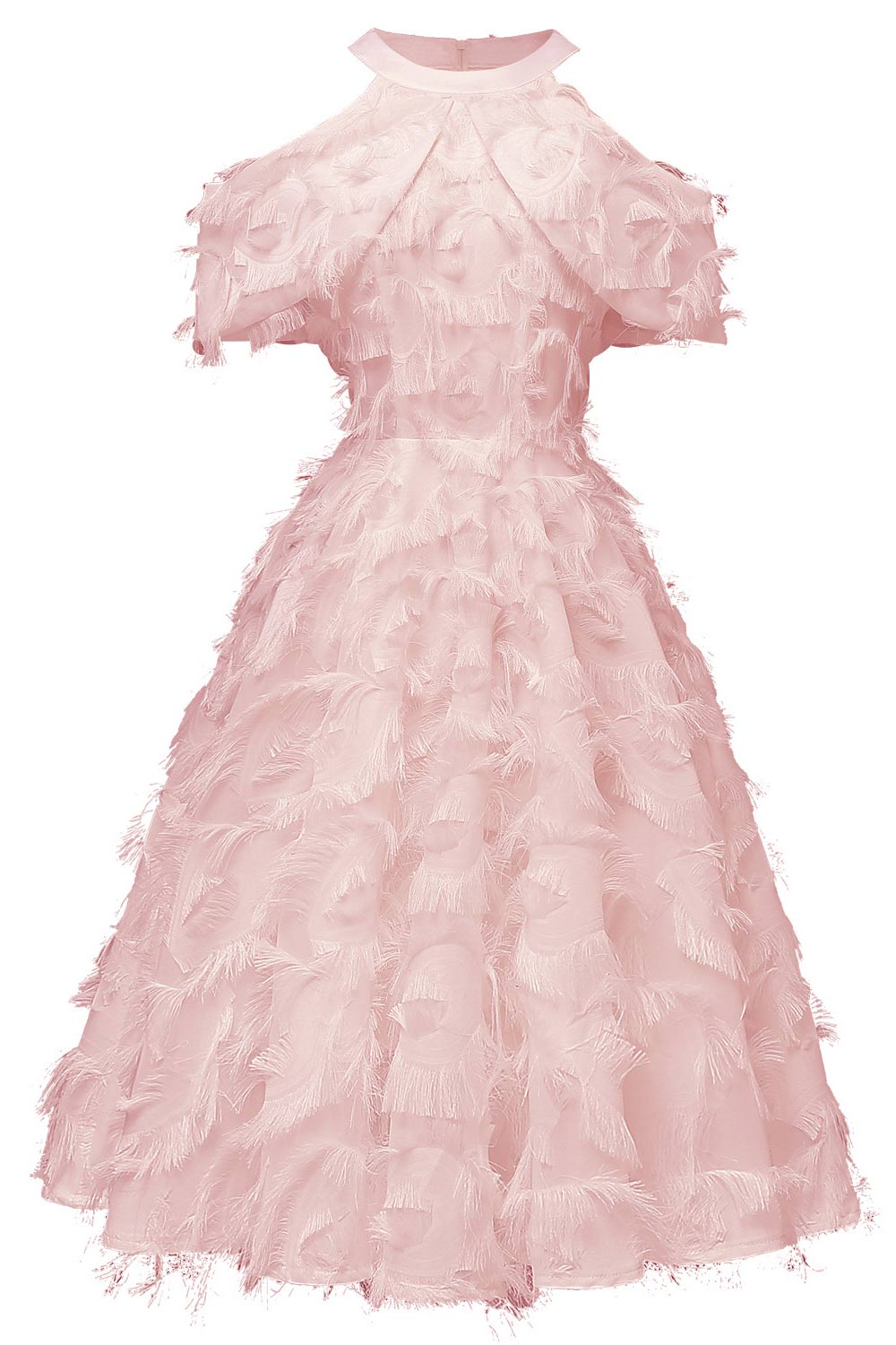 Halter Sleeveless Tasseled Prom Dress - Fashionpara