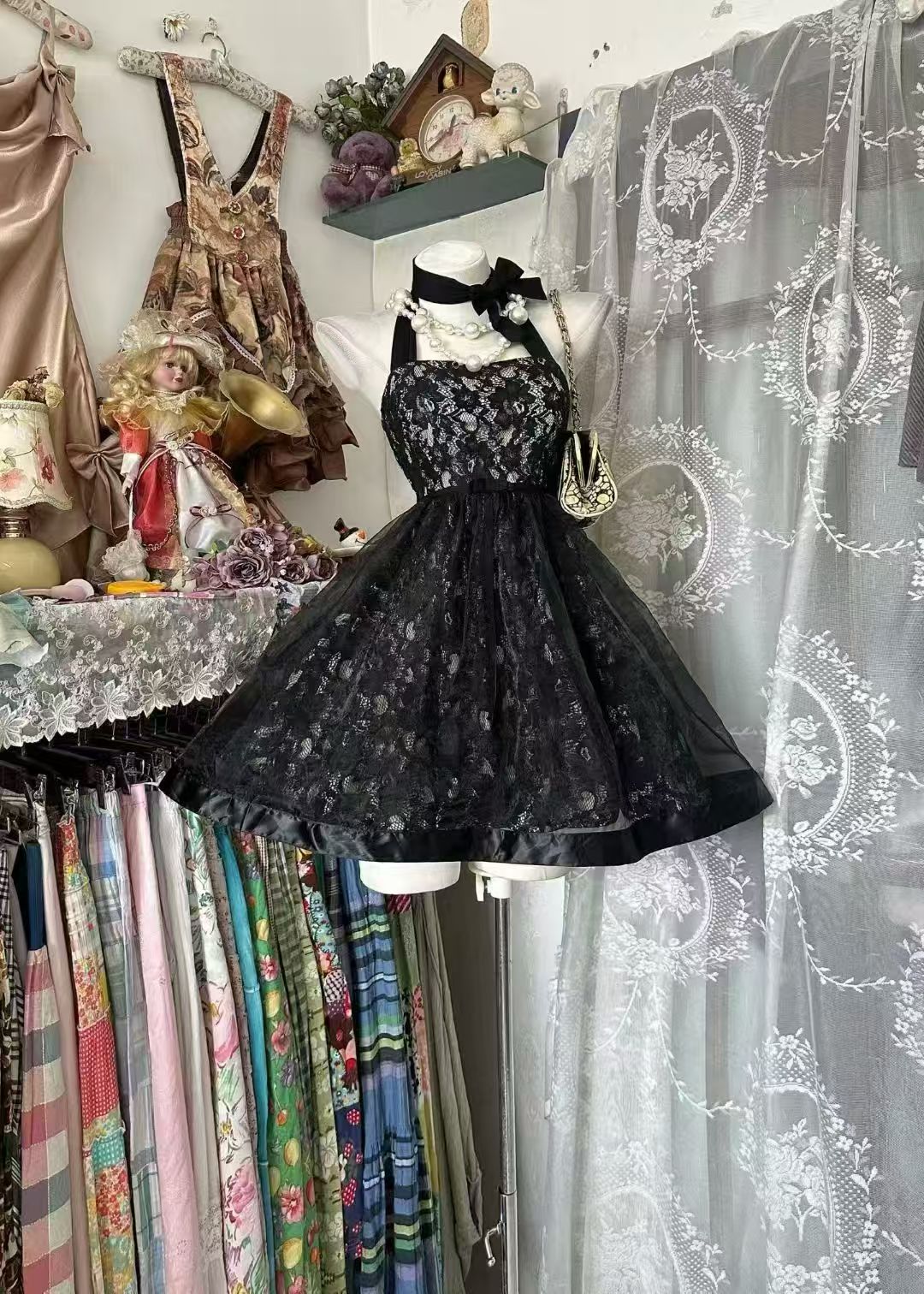 Halter A-Line Black Homecoming Dress Lace Birthday Dress