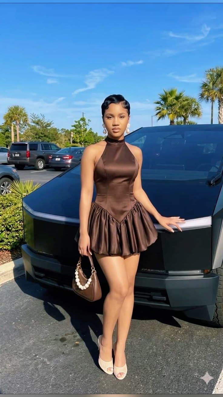 Halter A-Line Brown Homecoming Dress Short Birthday Dress