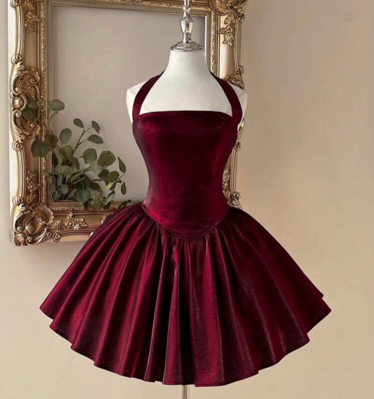 Halter A-Line Burgundy Homecoming Dress Short Birthday Dress