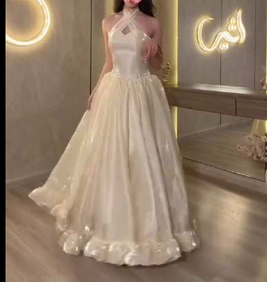 Halter A-Line Light Champagne Prom Dress Formal Evening Dress
