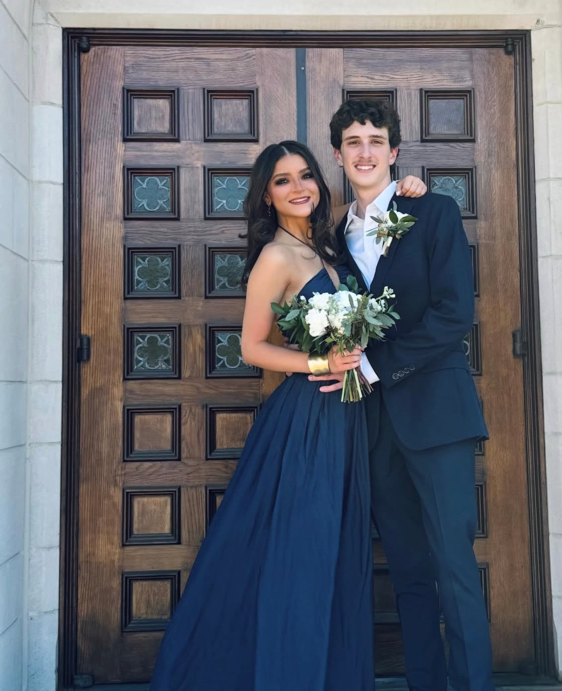 Halter A Line Navy Blue Prom Dress With Slit Formal Wedding Guest Gown  J10099