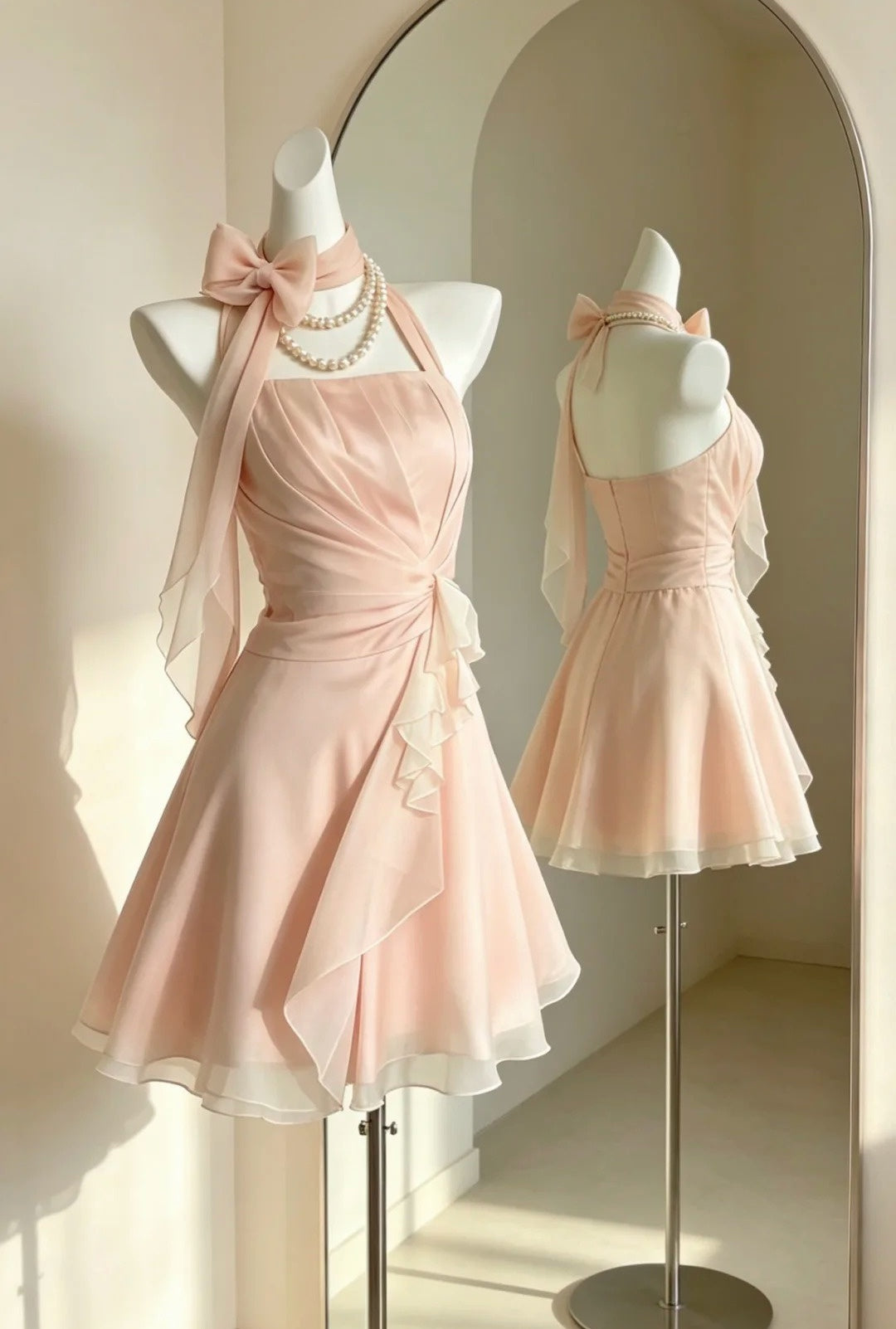 Halter A-Line Pink Homecoming Dress Short Birthday Dress